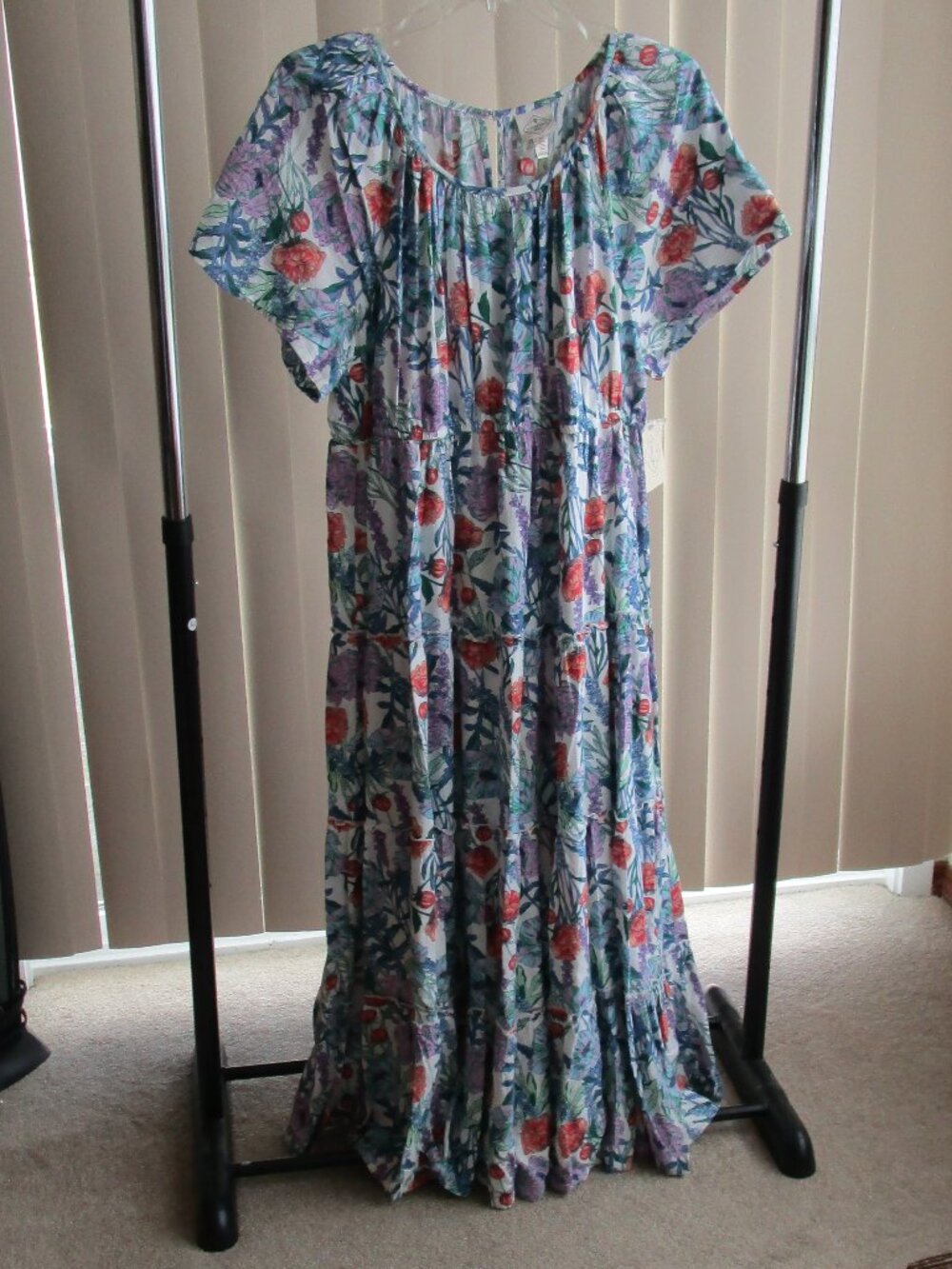 St Johns Bay Tiered Dress woman 2X - blue/red/green floral print